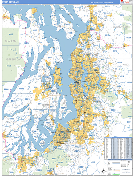 Puget Sound Metro Area Wall Map
